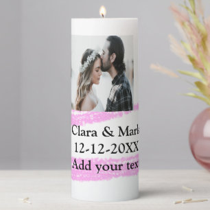 Simple minimal pink glitter add your text name yea pillar candle