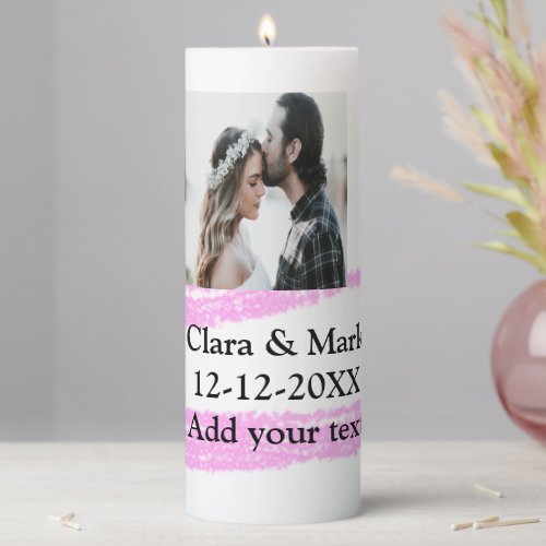 Simple minimal pink glitter add your text name yea pillar candle