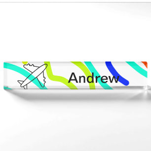 Simple minimal plane travel add your name beach fl desk name plate