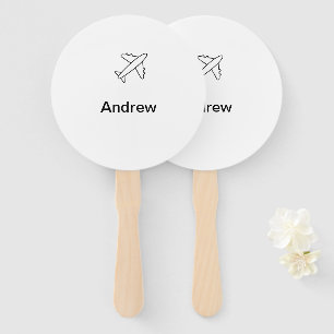 Simple minimal plane travel add your name beach fl hand fan