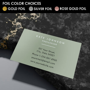 Simple Minimal Professional Silver Foil Sage Green Business Cards