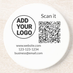 Simple minimal q r code add logo scan code name coaster