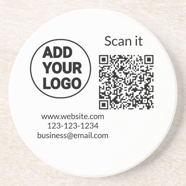 Simple minimal q r code add logo scan code name coaster (Front)