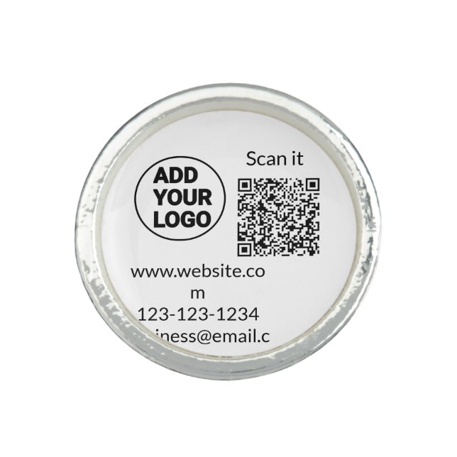 Simple minimal q r code add logo scan code name ring (Front)
