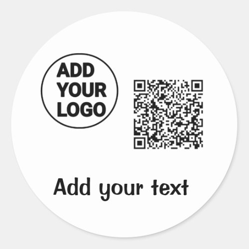 Simple minimal q r code add logo scan code name te classic round sticker