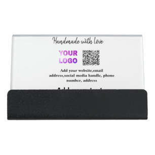 Simple minimal q r code add logo scan code name te desk business card holder