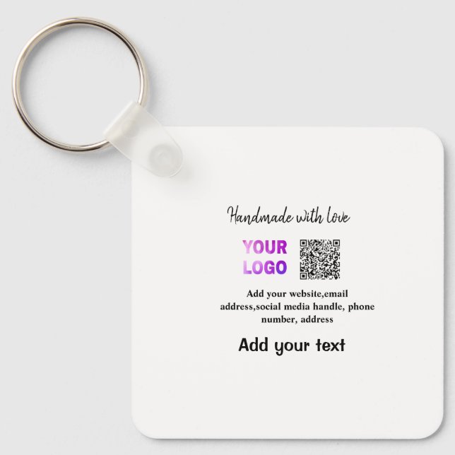 Simple minimal q r code add logo scan code name te keychain (Front)