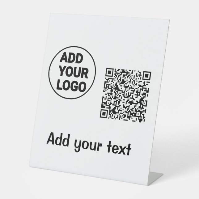 Simple minimal q r code add logo scan code name te pedestal sign (Front)