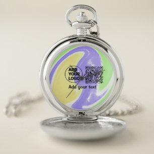 Simple minimal q r code add logo scan code name te pocket watch