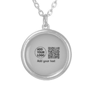 Simple minimal q r code add logo scan code name te silver plated necklace