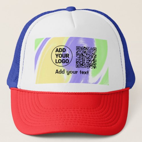 Simple minimal q r code add logo scan code name te trucker hat