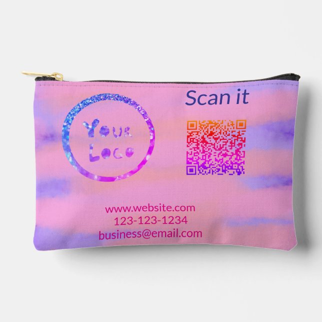 Simple minimal q r code add logo scan code name we accessory pouch (Front)