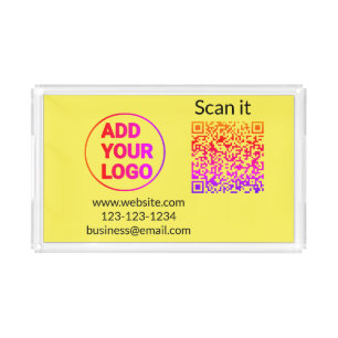 Simple minimal q r code add logo scan code name we acrylic tray