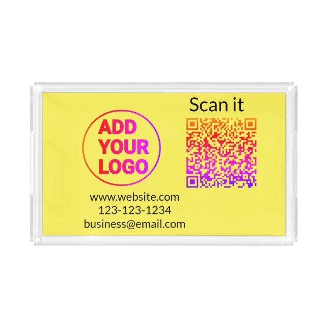 Simple minimal q r code add logo scan code name we acrylic tray (Front)