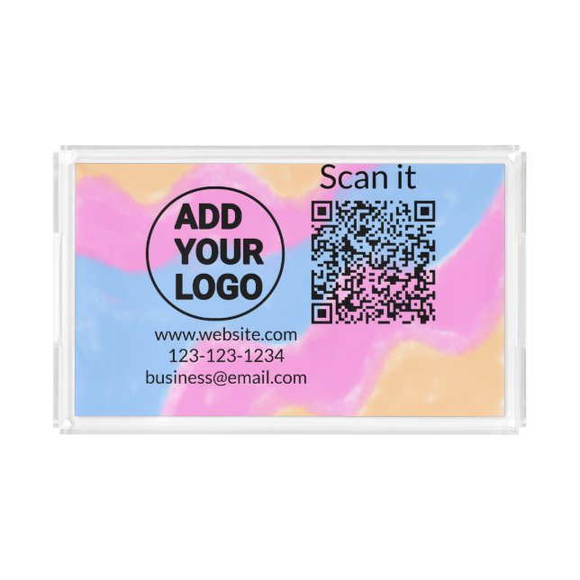 Simple minimal q r code add logo scan code name we acrylic tray (Front)