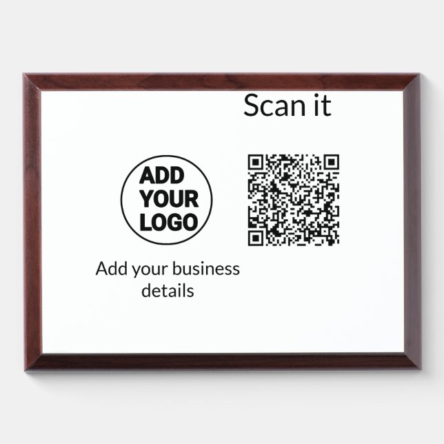 Simple minimal q r code add logo scan code name we award plaque (Horizontal)