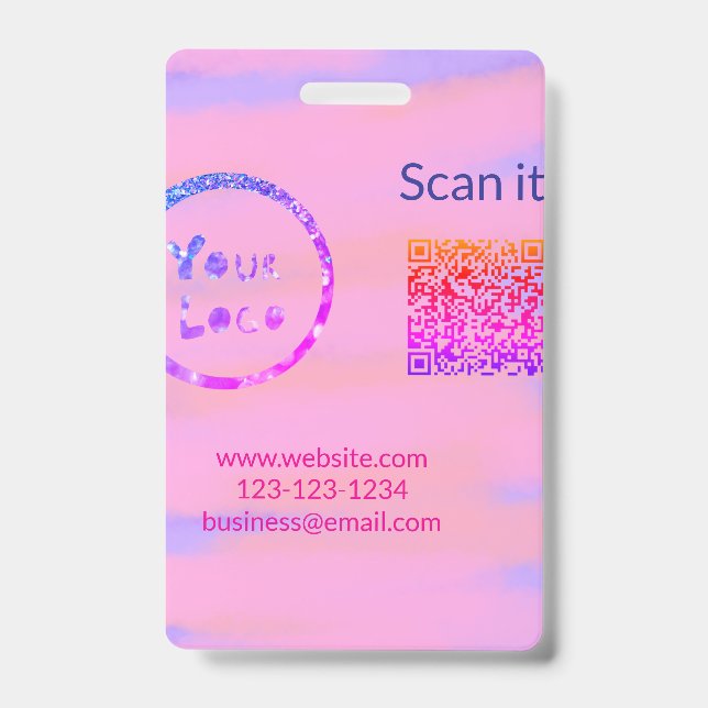 Simple minimal q r code add logo scan code name we badge (Front)