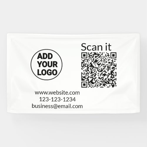 Simple minimal q r code add logo scan code name we banner