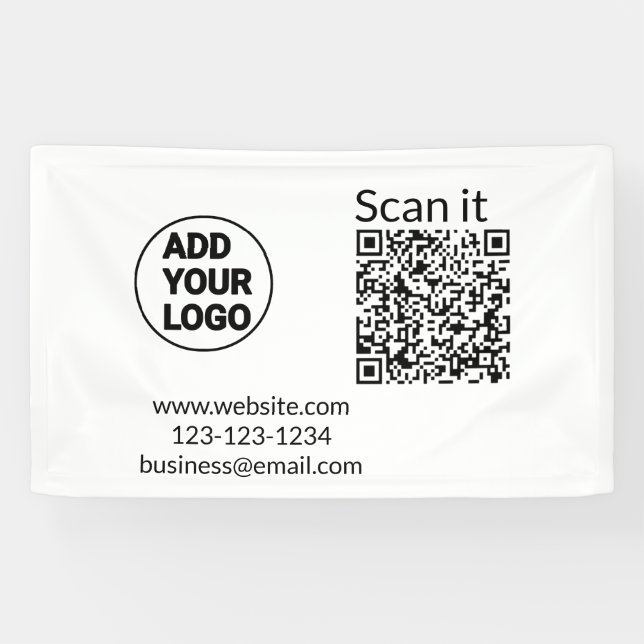 Simple minimal q r code add logo scan code name we banner (Horizontal)