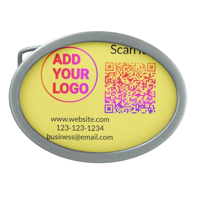 Simple minimal q r code add logo scan code name we belt buckle (Front)