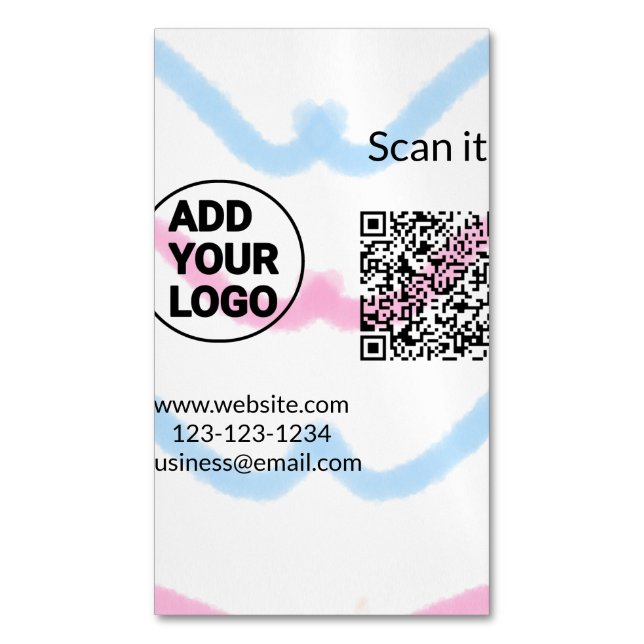 Simple minimal q r code add logo scan code name we business card magnet (Front Vertical)