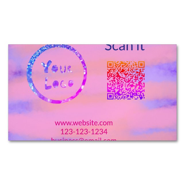 Simple minimal q r code add logo scan code name we business card magnet (Front)