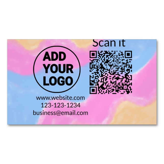 Simple minimal q r code add logo scan code name we business card magnet (Front)