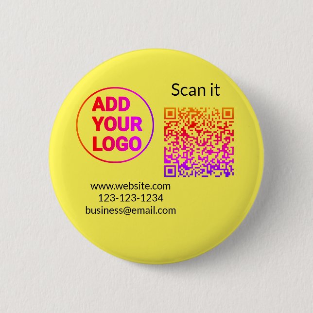 Simple minimal q r code add logo scan code name we button (Front)