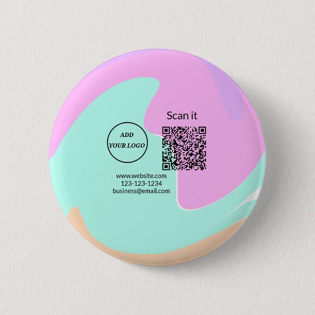 Simple minimal q r code add logo scan code name we button (Front)