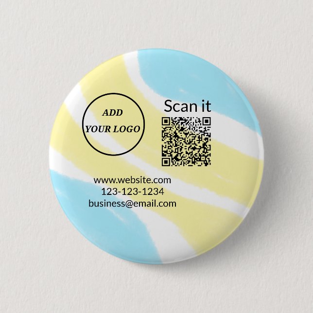 Simple minimal q r code add logo scan code name we button (Front)