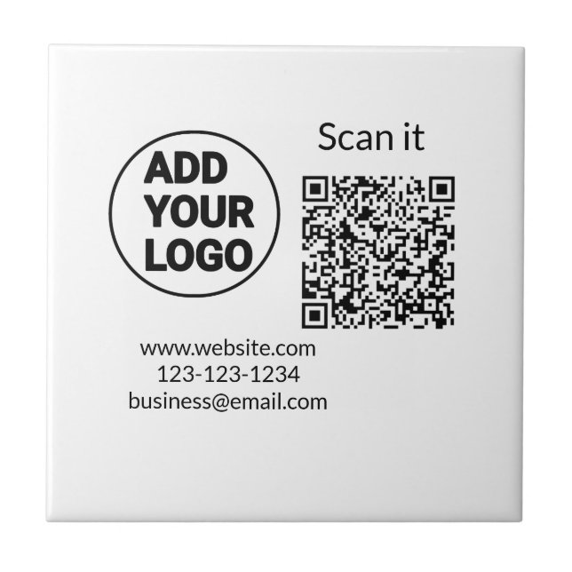 Simple minimal q r code add logo scan code name we ceramic tile (Front)