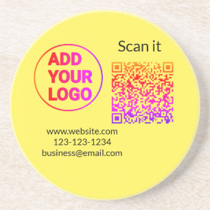 Simple minimal q r code add logo scan code name we coaster