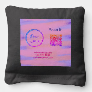 Simple minimal q r code add logo scan code name we cornhole bags