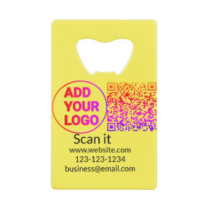 Simple minimal q r code add logo scan code name we credit card bottle opener