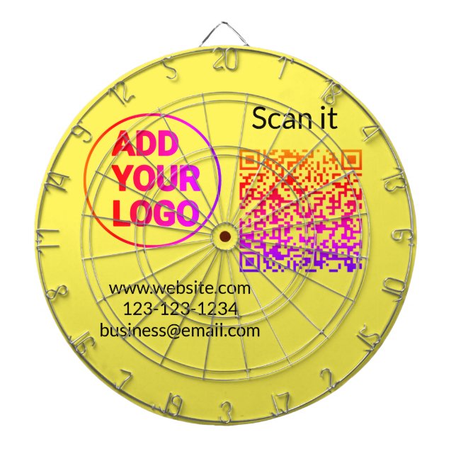 Simple minimal q r code add logo scan code name we dart board (Front)