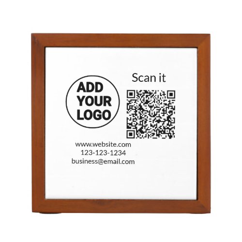 Simple minimal q r code add logo scan code name we desk organizer