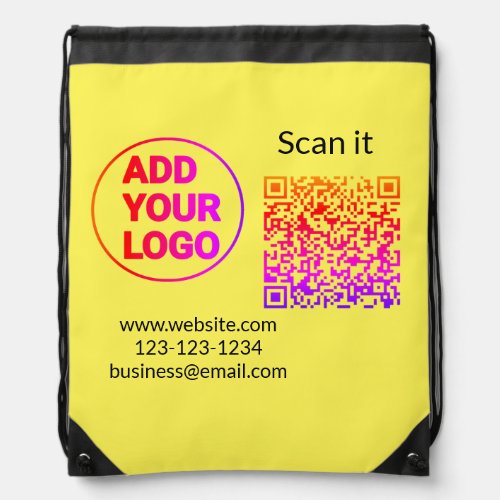 Simple minimal q r code add logo scan code name we drawstring bag