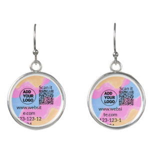 Simple minimal q r code add logo scan code name we earrings
