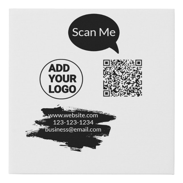 Simple minimal q r code add logo scan code name we faux canvas print (Front)