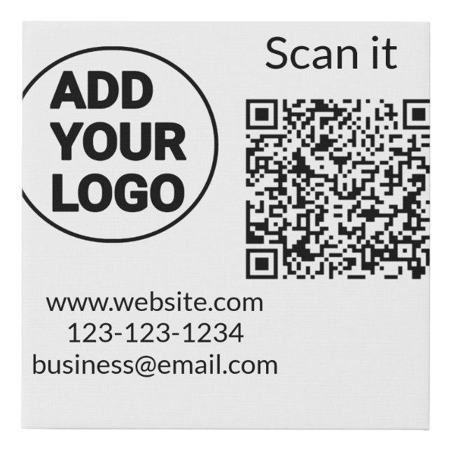 Simple minimal q r code add logo scan code name we faux canvas print (Front)