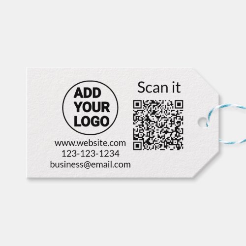 Simple minimal q r code add logo scan code name we gift tags