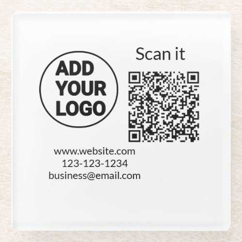 Simple minimal q r code add logo scan code name we glass coaster