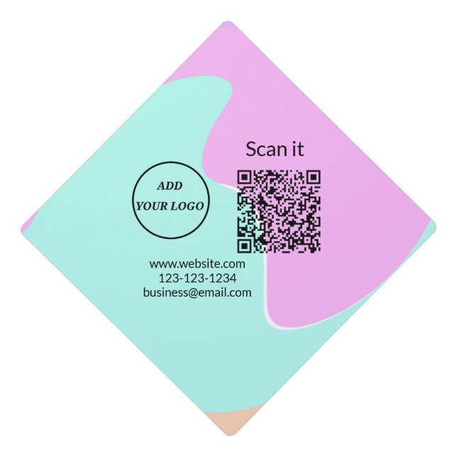 Simple minimal q r code add logo scan code name we graduation cap topper (Front)