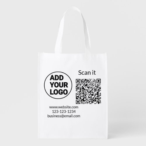 Simple minimal q r code add logo scan code name we grocery bag
