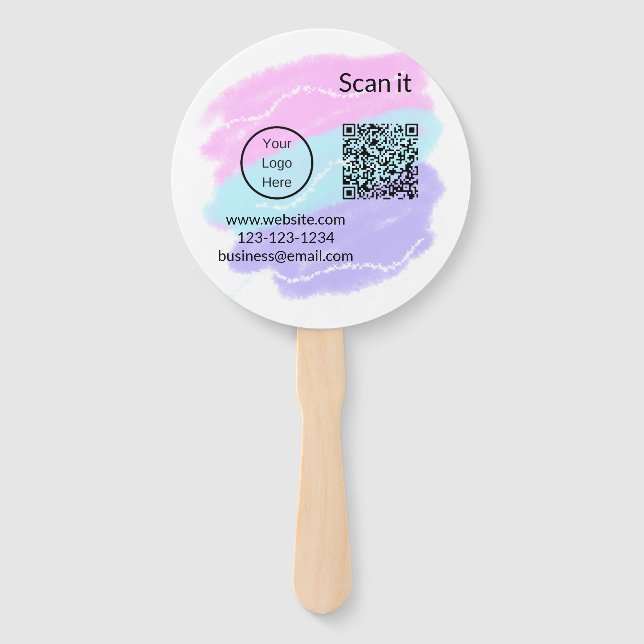 Simple minimal q r code add logo scan code name we hand fan (Front)