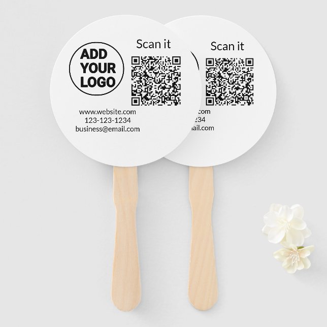 Simple minimal q r code add logo scan code name we hand fan (Front and Back)