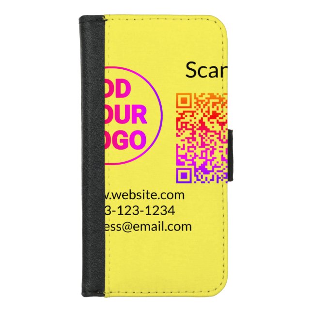 Simple minimal q r code add logo scan code name we iPhone wallet case (Front)