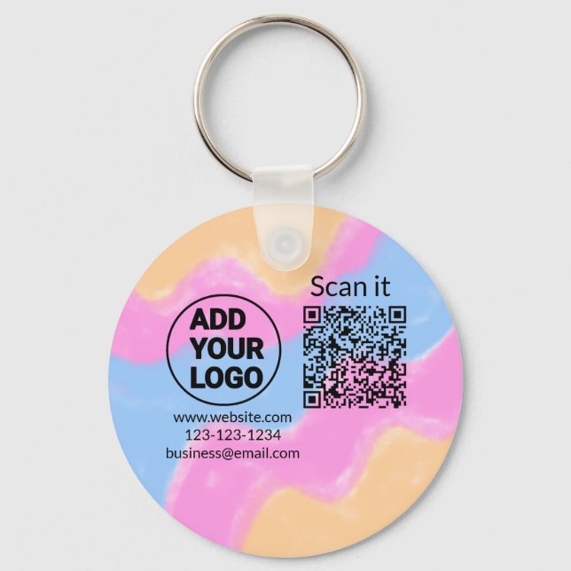 Simple minimal q r code add logo scan code name we keychain (Front)