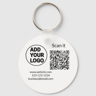 Simple minimal q r code add logo scan code name we keychain