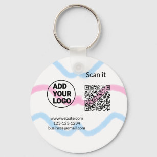 Simple minimal q r code add logo scan code name we keychain